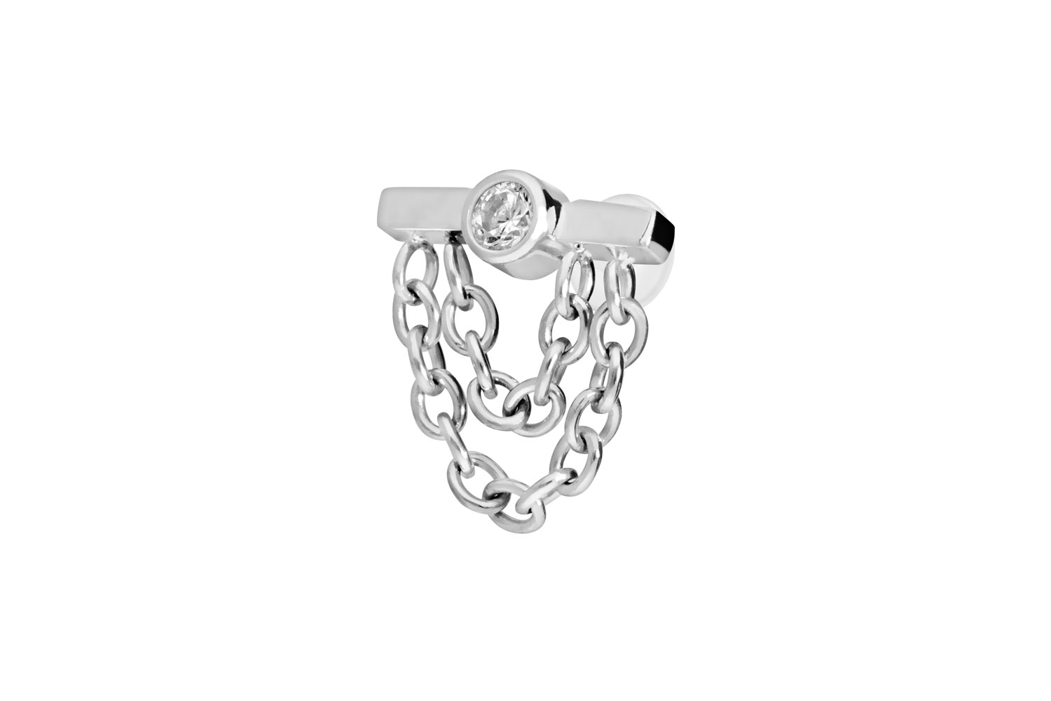 PTFE Labret Piercing mit Innengewinde + Titan-Aufsatz BALKEN + KRISTALL + 2 KETTEN